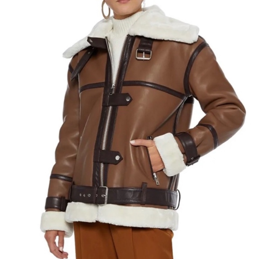 NEW Walter Baker Shearling Leather Jacket Brown